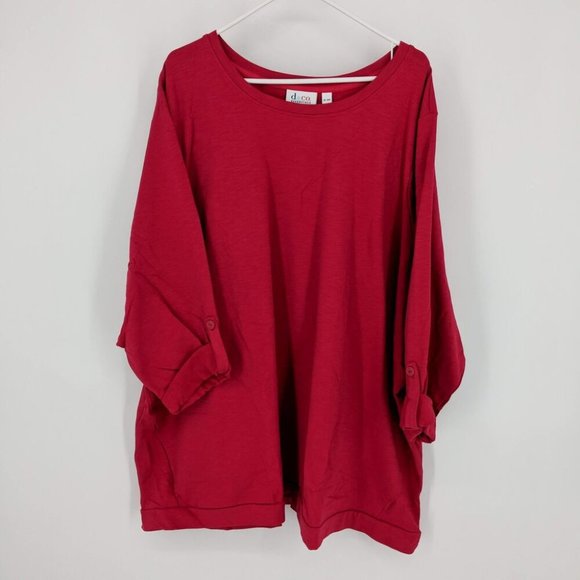 Denim & Co. Active Petite French Terry 3/4-Sleeve Tunic Shirt Top 5XL Rose Red - Picture 1 of 6